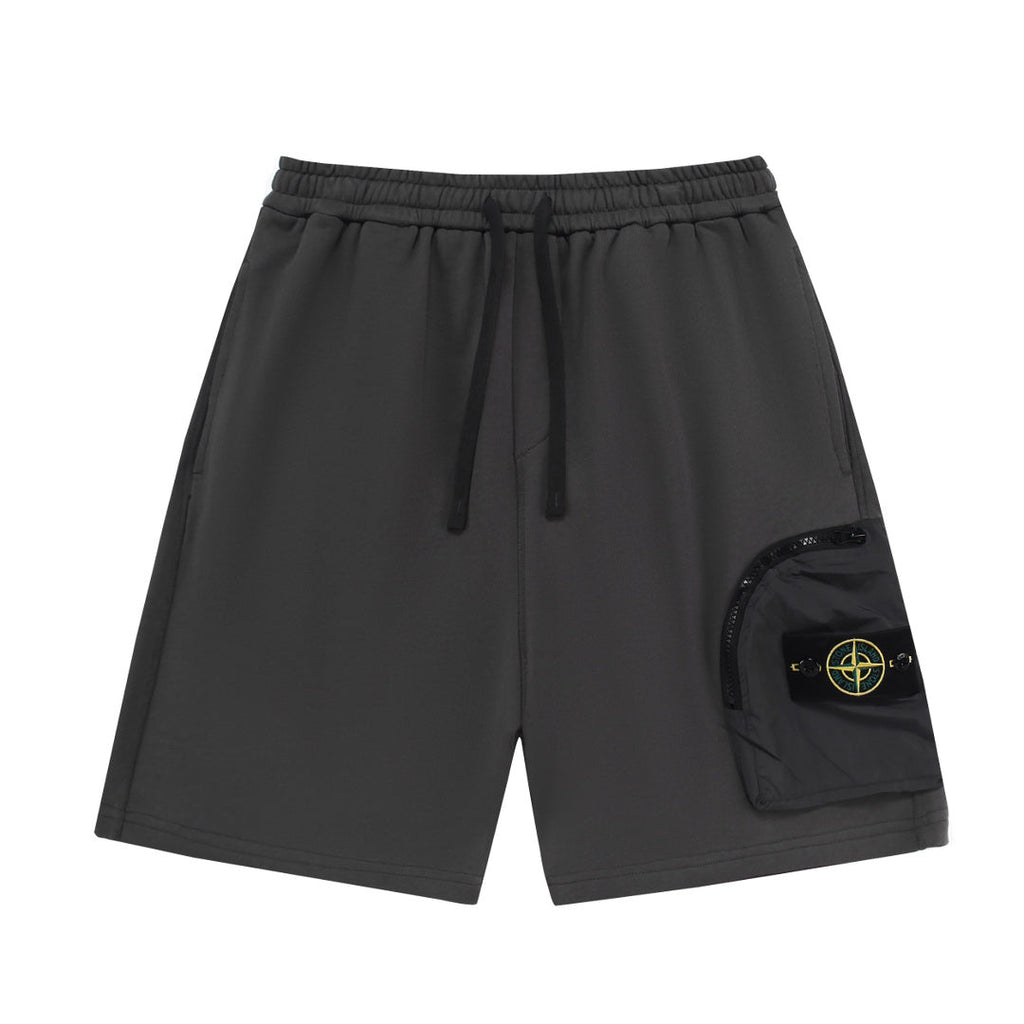 Stone Island Cotton Fleece Cargo Shorts with Nylon Cargo Pocket and Yellow-Green Compass Badge
