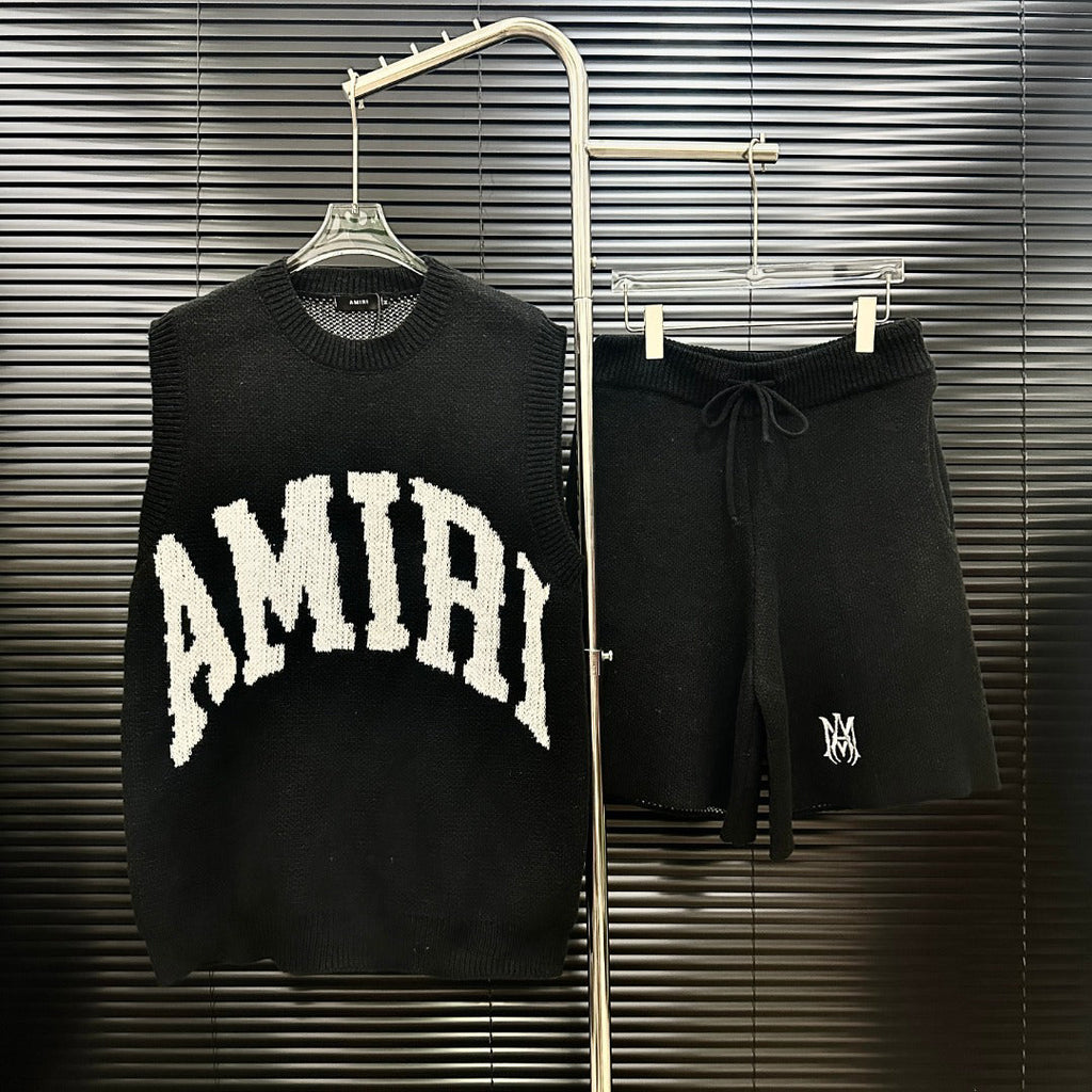 AMIRI Collegiate Logo Knit Vest & Drawstring Shorts Two‑Piece Set