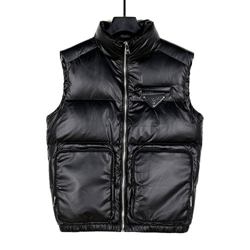 Prada Black Glossy Stand-Collar Puffer Vest