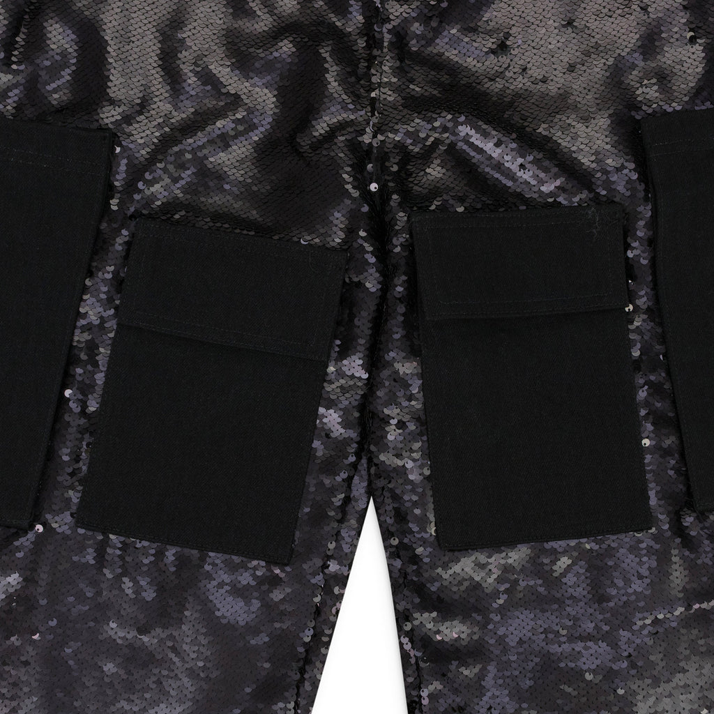 BLACK SEQUIN POCKET TROUSERS