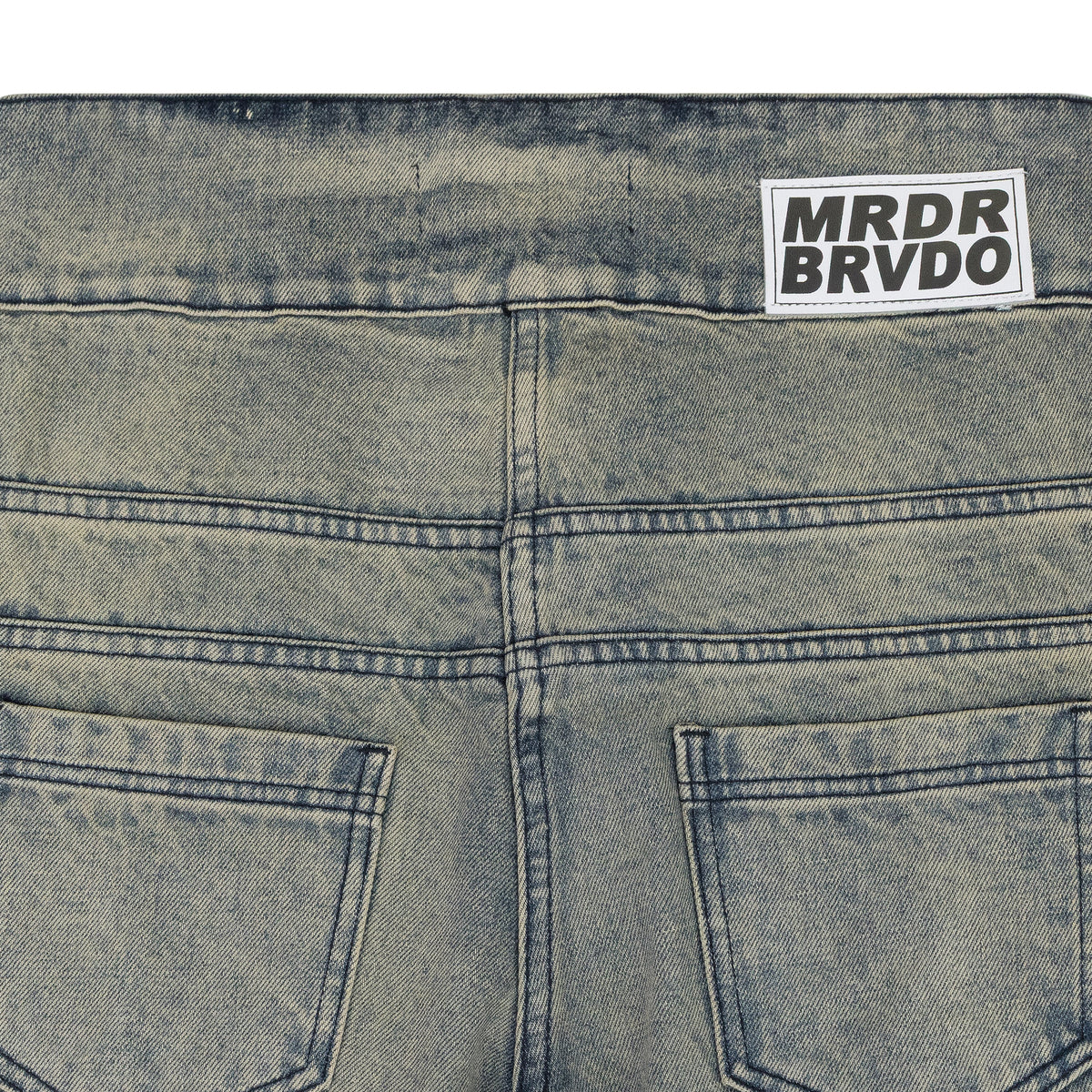 INDIGO LACED STAINED WIDE-LEG JEANS