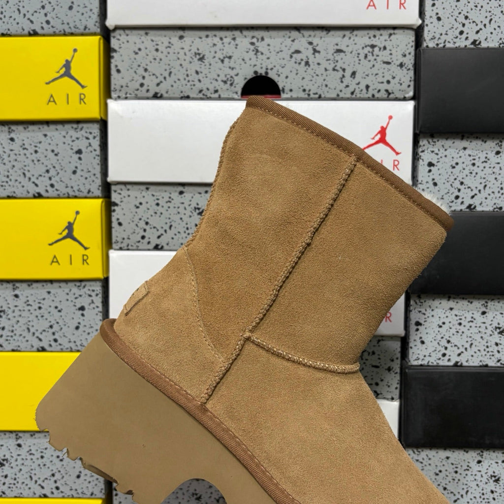 UGG Funkette Platform Clog – Women's Sherpa-Collar Suede Mule in Camel