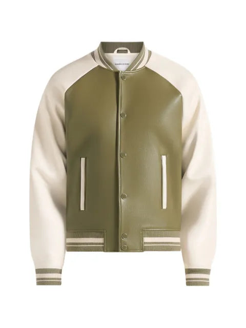 Manière De Voir Guy in olive/cream contrast leather bomber jacket