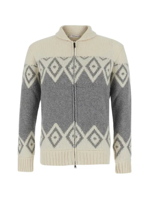Kangra geometric-pattern zip-up cardigan