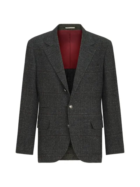 Brunello Cucinelli silk, wool and cashmere Prince of Wales flannel deconstructed blazer