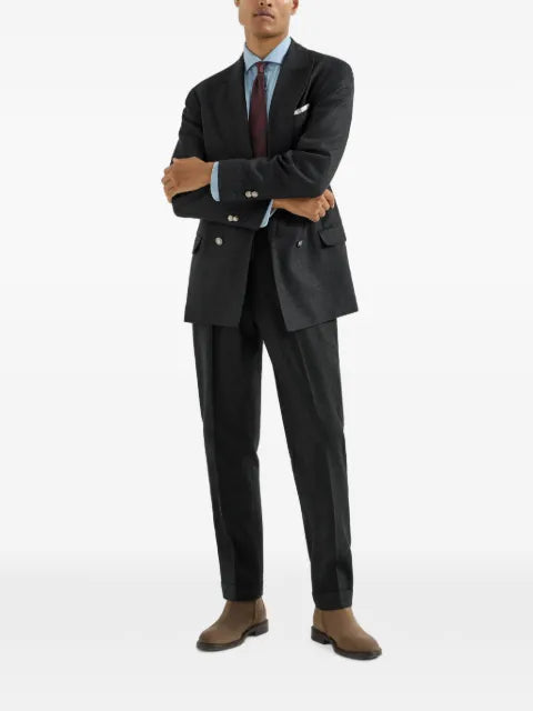 Brunello Cucinelli mouliné virgin wool twill one-and-a-half breasted deconstructed blazer with metal buttons