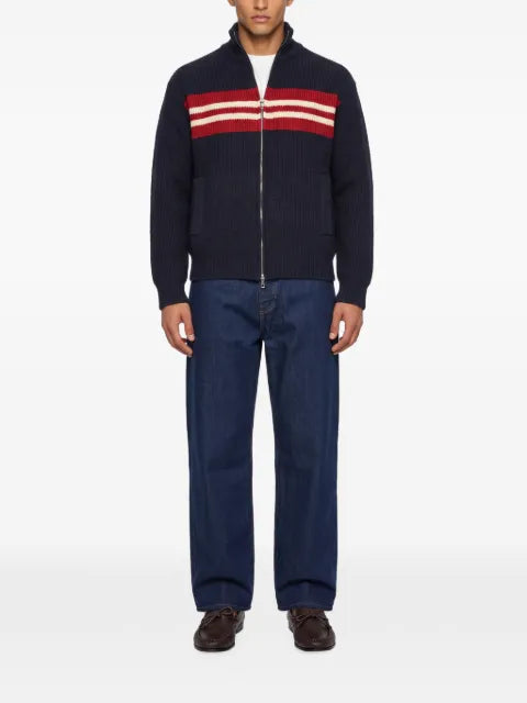 Song For The Mute striped ribbed-knit zip-up cardigan