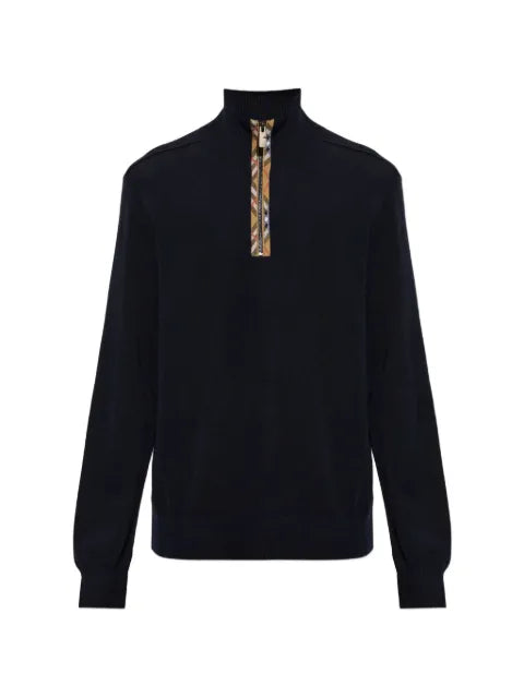 Burberry Check trim wool half-zip sweater