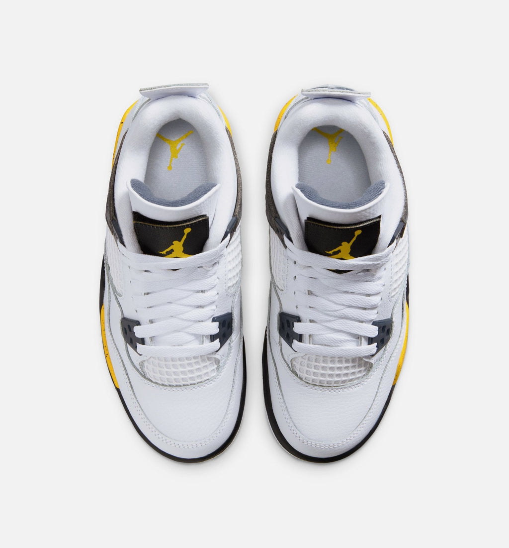 Air Jordan 4 Retro Rare Air Tour Yellow Big Kids' Sneakers - White / Dark Blue-Grey / Black / Tour Yellow