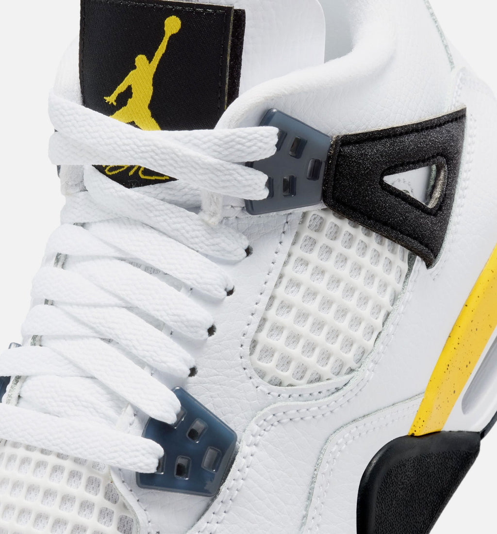 Air Jordan 4 Retro Rare Air Tour Yellow Big Kids' Sneakers - White / Dark Blue-Grey / Black / Tour Yellow