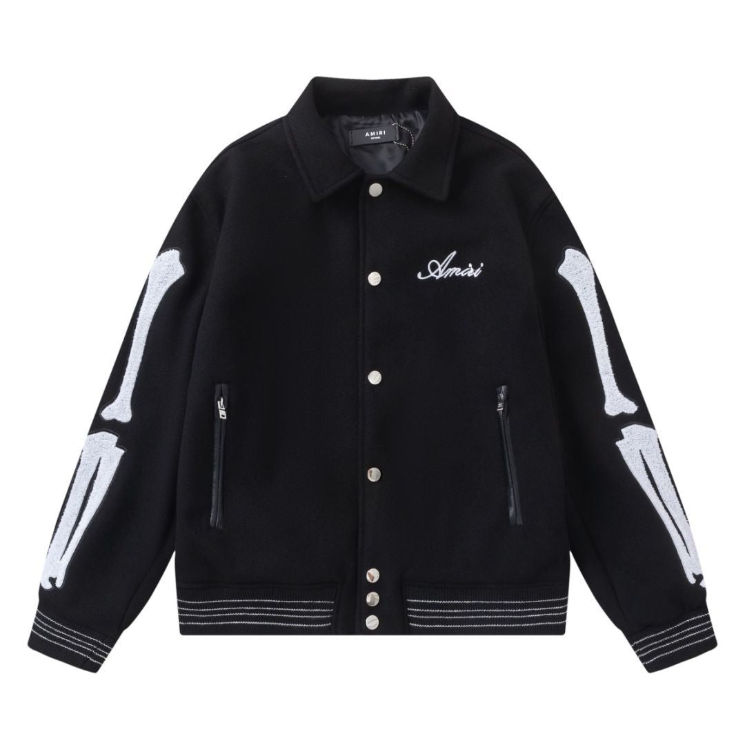 Amiri Bone Towel Embroidered Collared Varsity Jacket Unisex