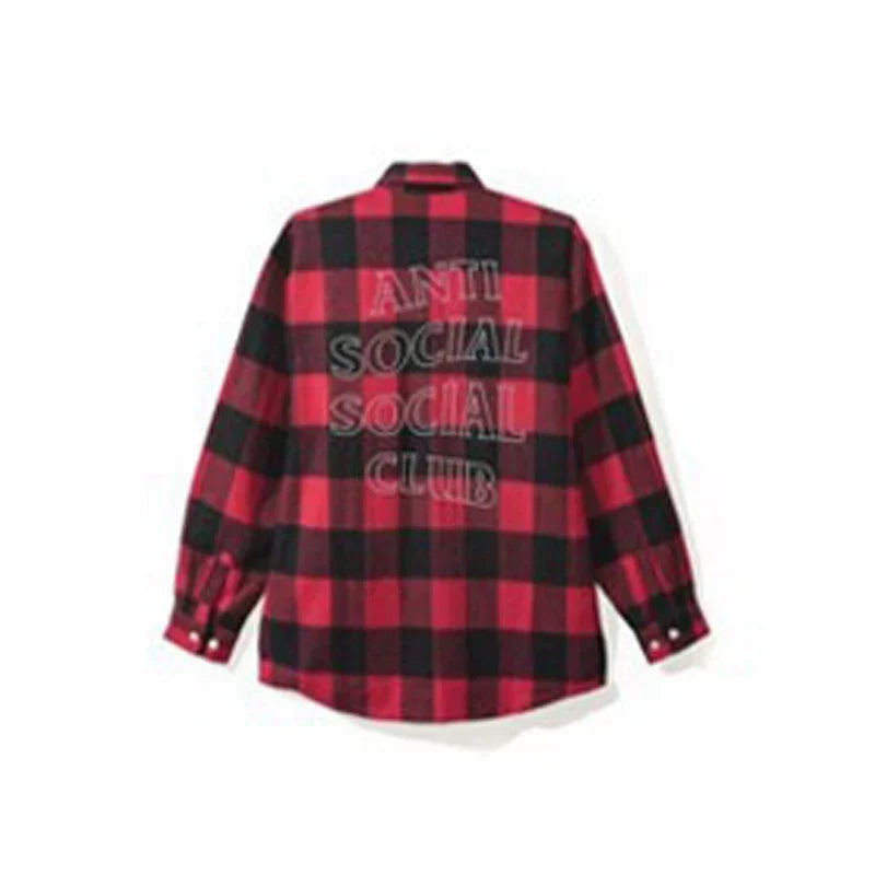 Anti Social Social Club Red Black Plaid Outline Logo Flannel Shirt
