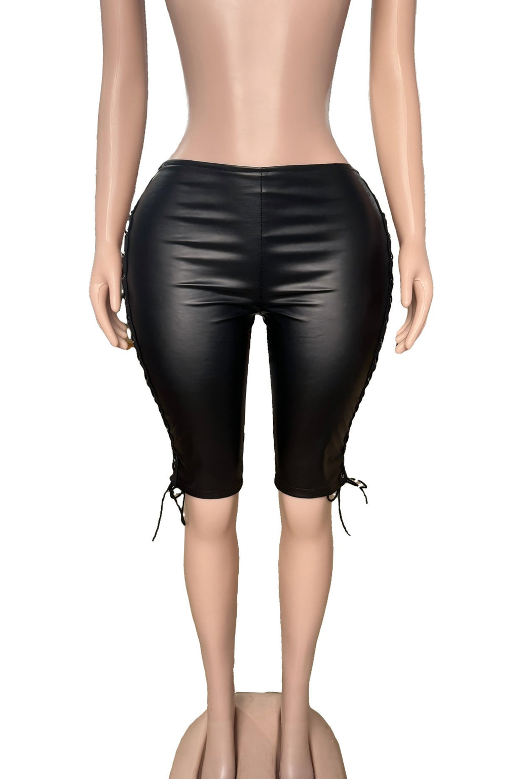 Y2K Eyelet Lace Up Faux Leather Stretch Capri Pants