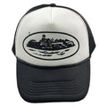 Cortiez Bold Black Oval Ship Logo Trucker Hat - White