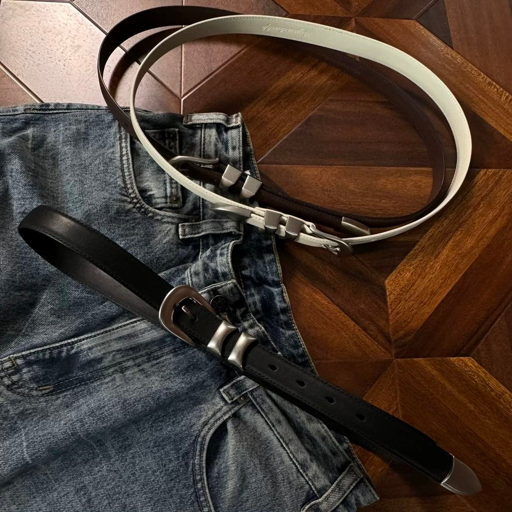 Western Ranger Leather Belt Double Keeper Prong Buckle Cowhide