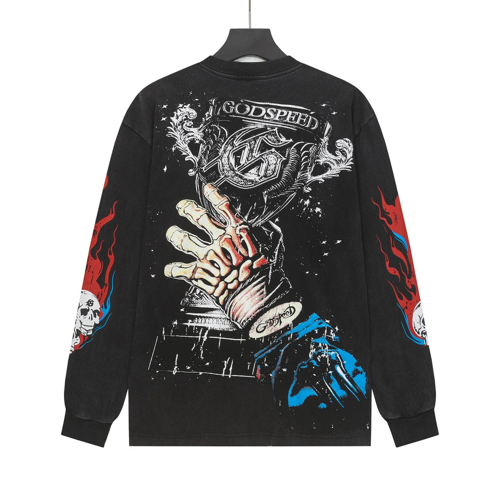Godspeed Washed Black Rock Graphic Long-Sleeve T-Shirt