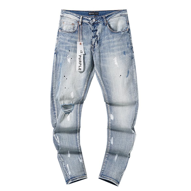 Purple Brand Light Blue Distressed Paint Splatter Jeans