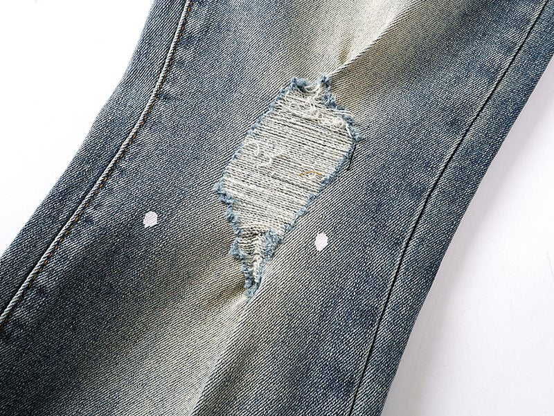 Purple Brand Paint-Splatter Distressed Bootcut Jeans