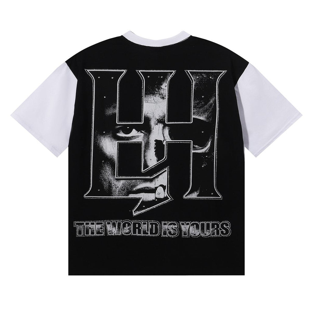 Life Hustlere Scarface Portrait Graphic Color-Block T-Shirt