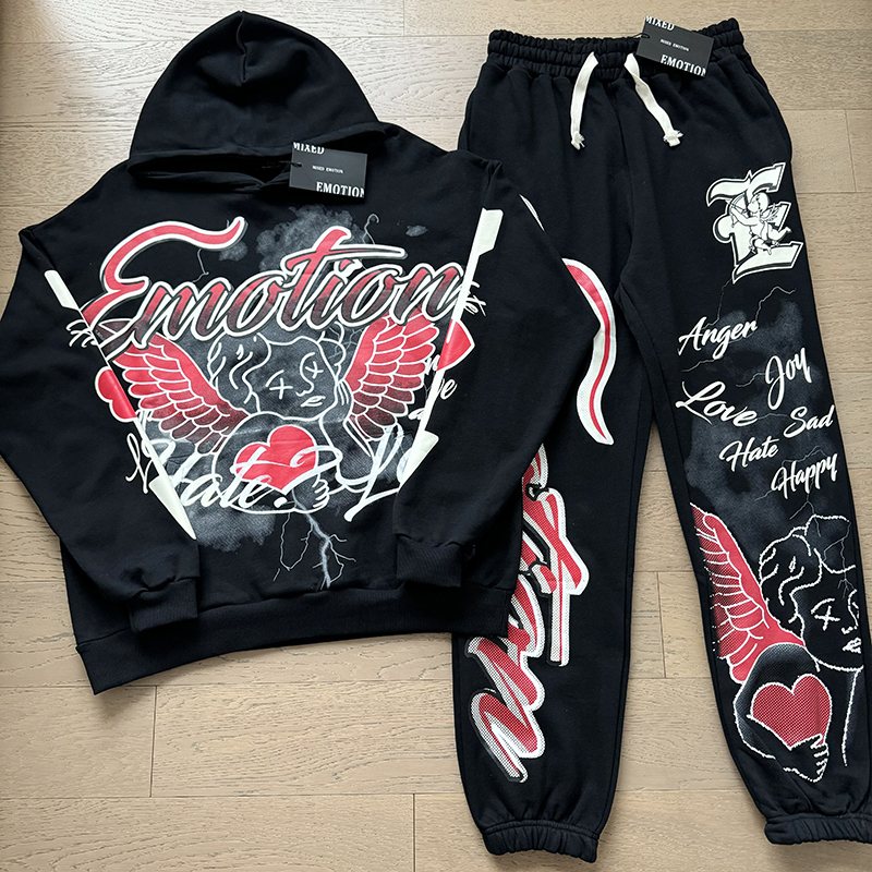 MIXED EMOTION Graffiti Graphic Hoodie & Jogger Matching Set