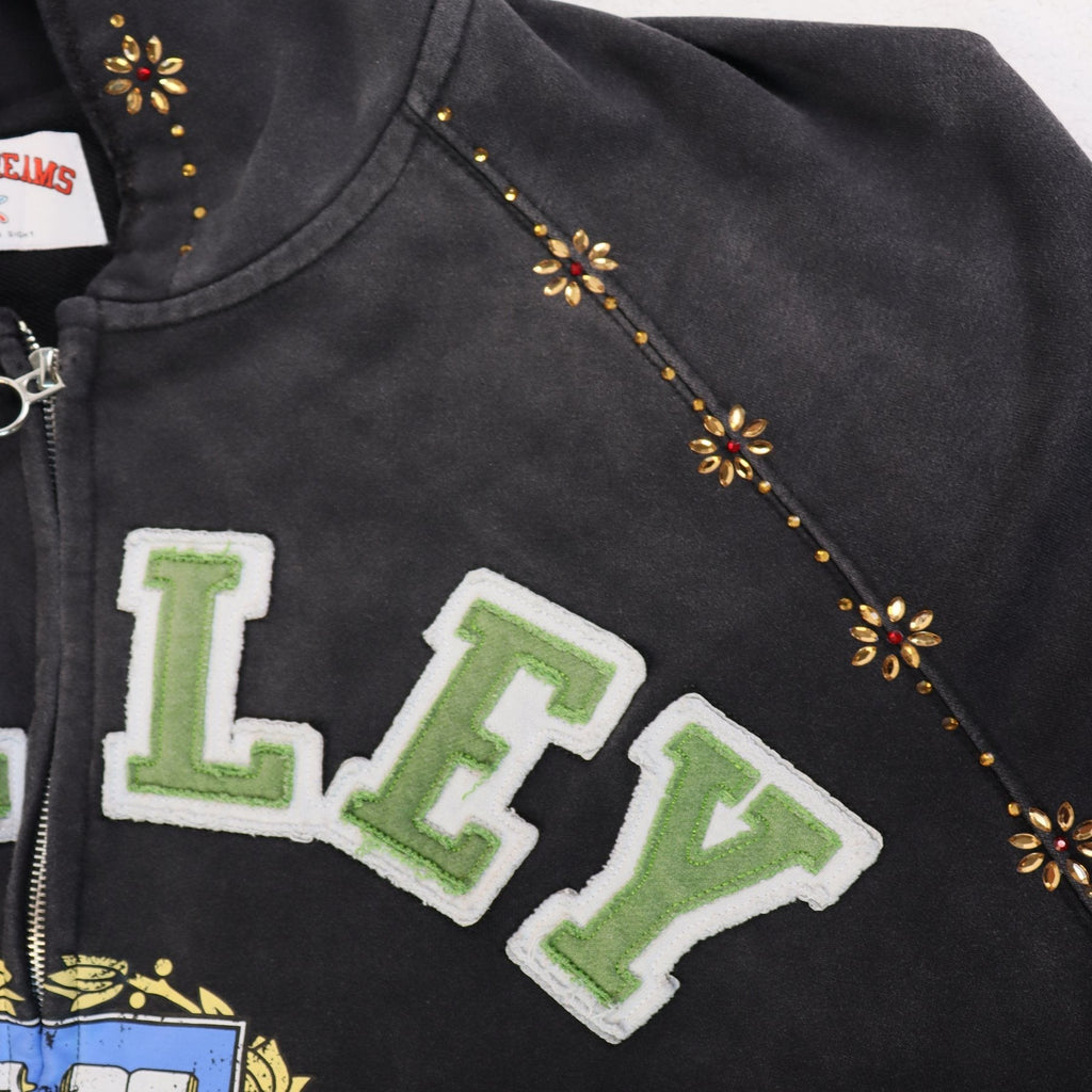 Valley Dreams Varsity Crest Washed Black Zip Hoodie