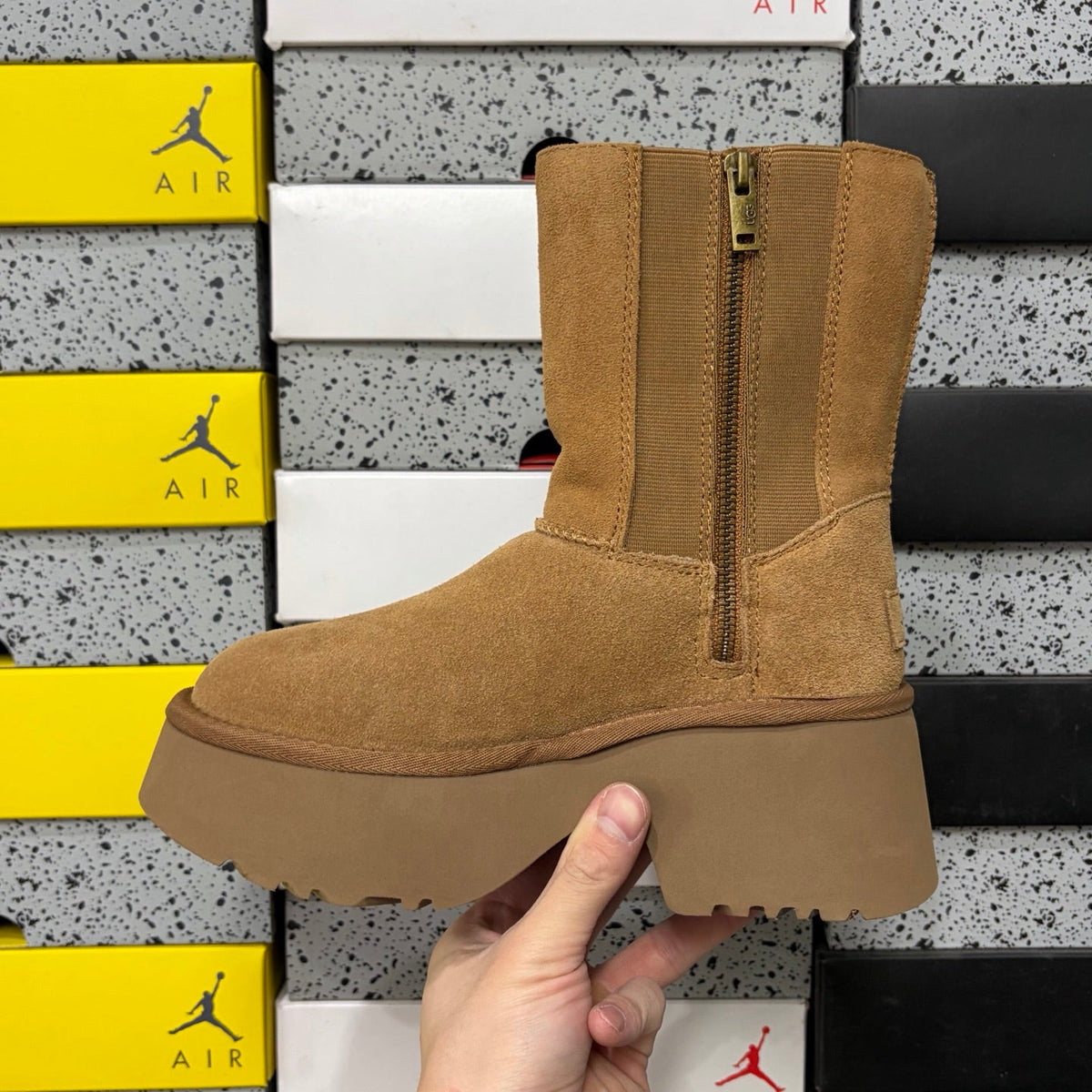 UGG Classic Zip Platform Boot – Women's Mid-Height Suede Boot with Gold Zipper in Chestnut