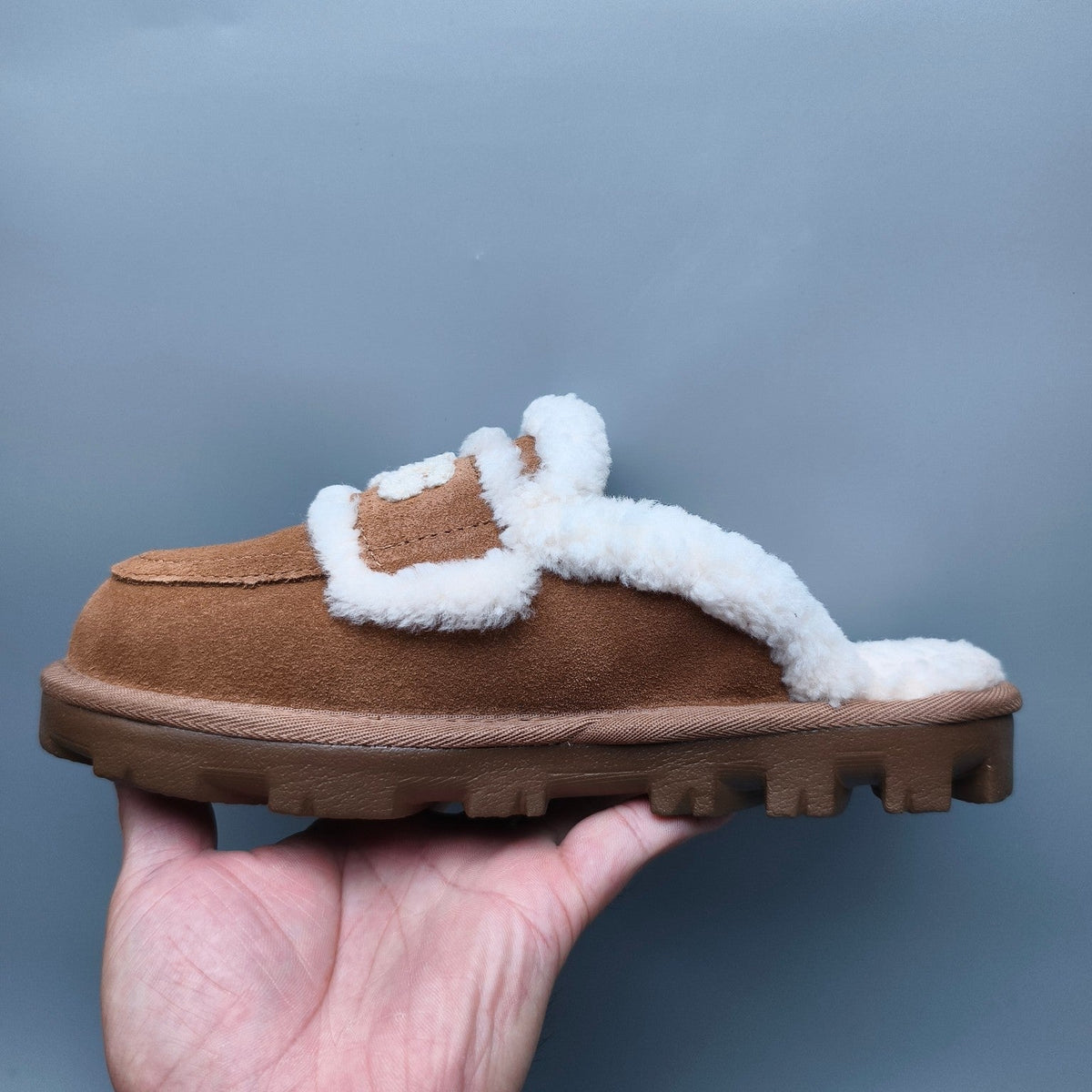 Chestnut Fluffy Big Logo Casual Slippers — New Arrival | In Stock