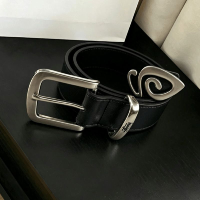 Stussy Genuine Leather Belt Metal Spiral Tail Tip Cleanfit Accessory