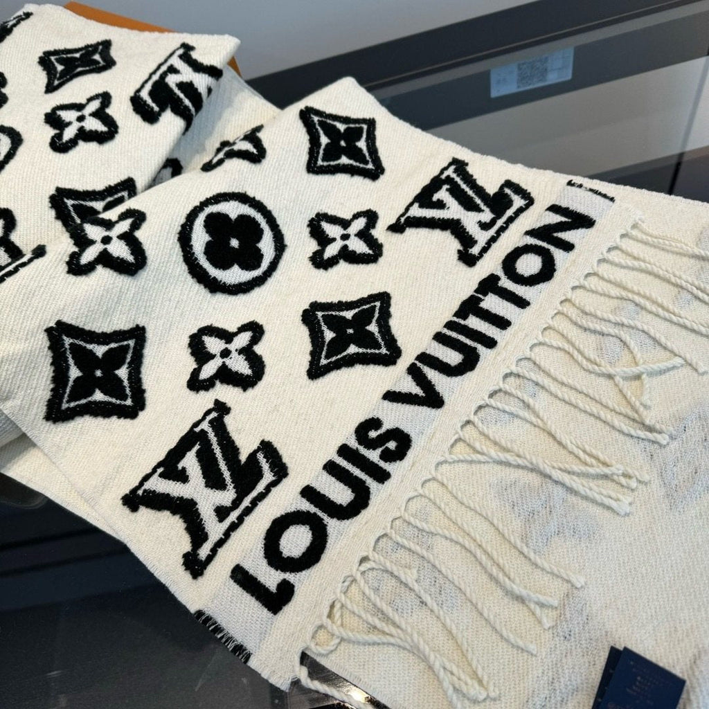 Louis Vuitton White and Black Graphic Scarf
