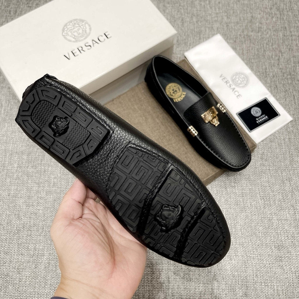 Versace Men's Black Loafers with Gold-Tone Hardware