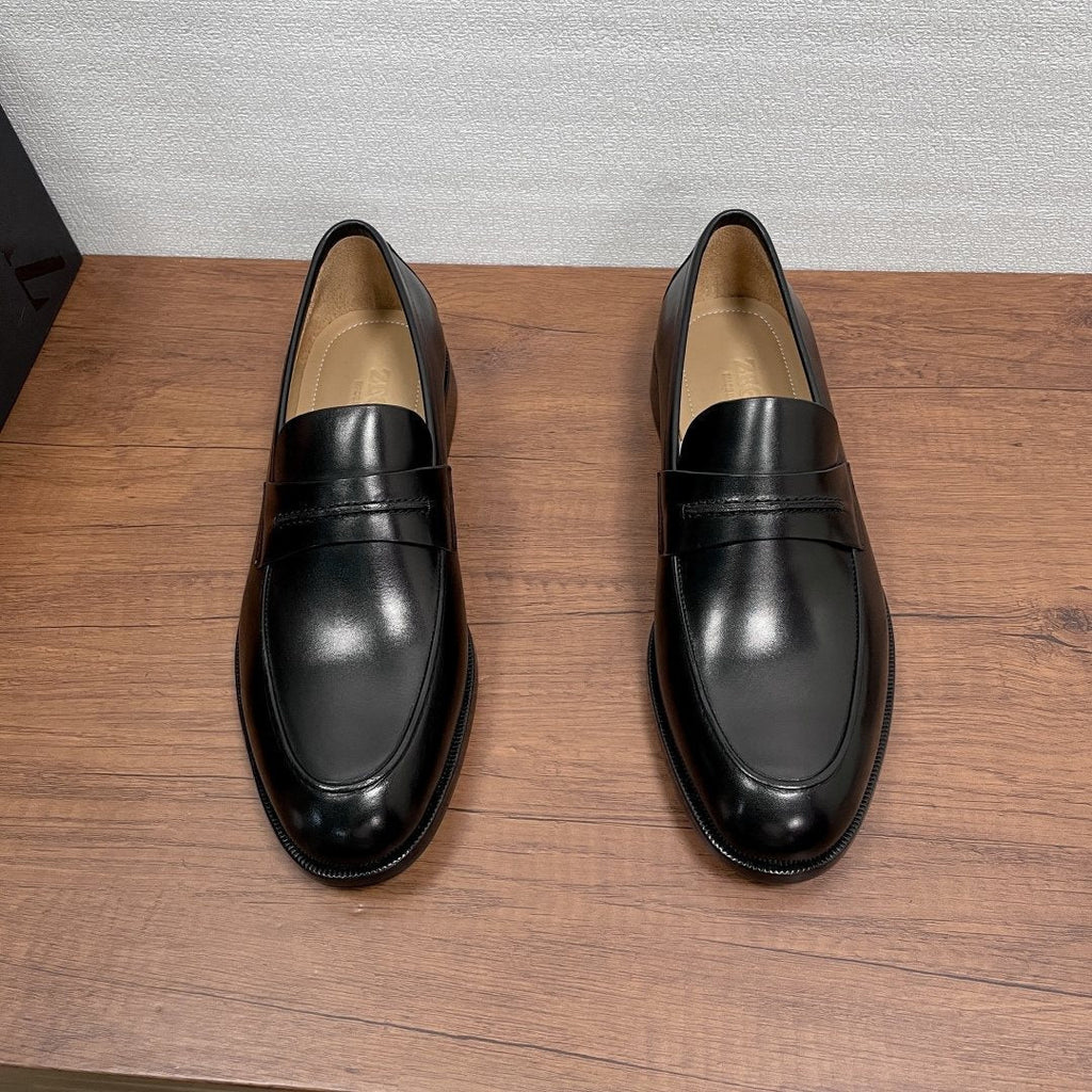 Zegna Men's Black Leather Strap Loafers
