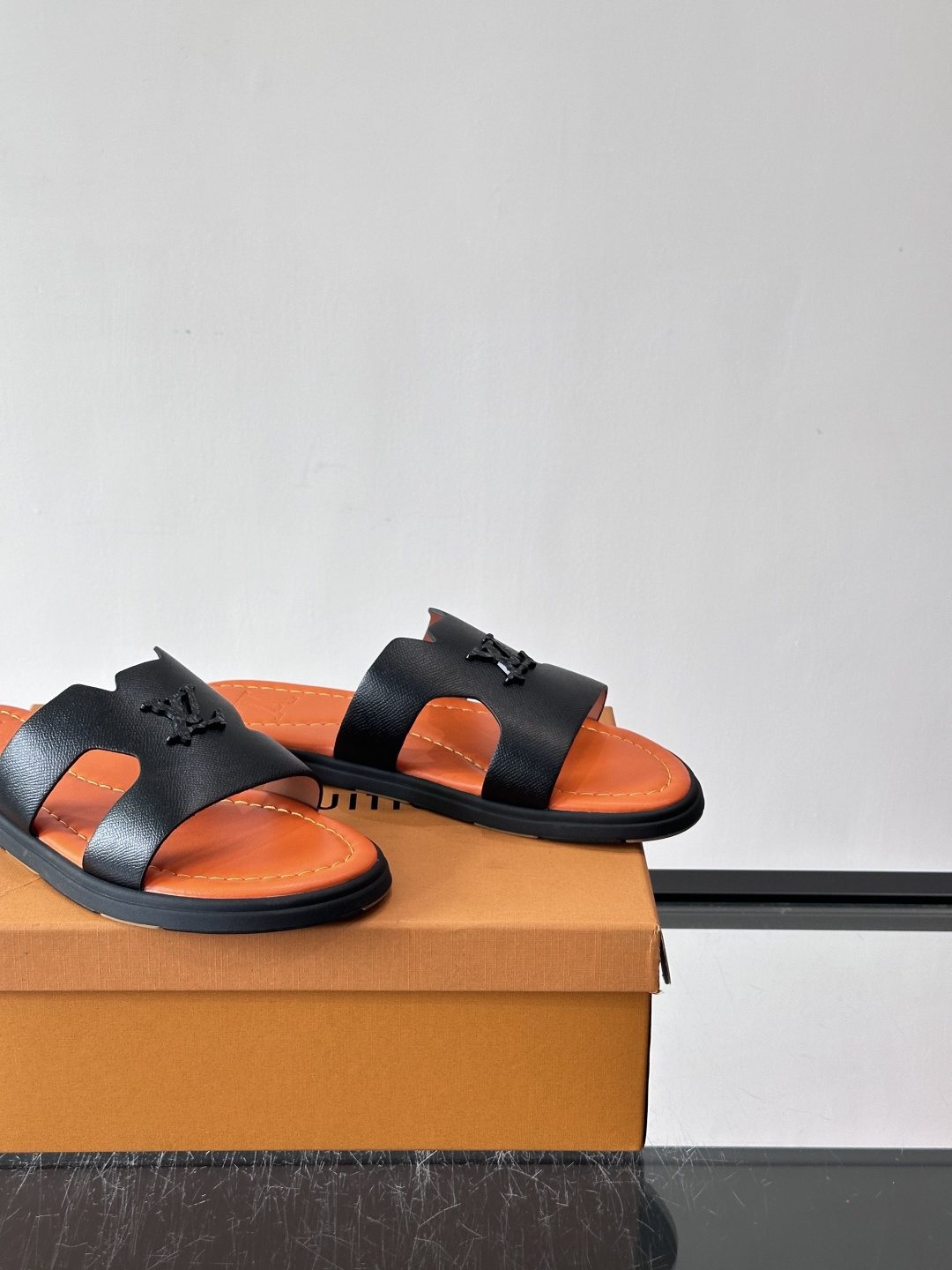 Louis Vuitton Isola Monogram Slide Sandals - Black and Orange