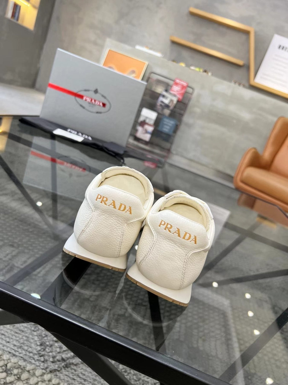 Prada White Beige Low-Top Sneakers
