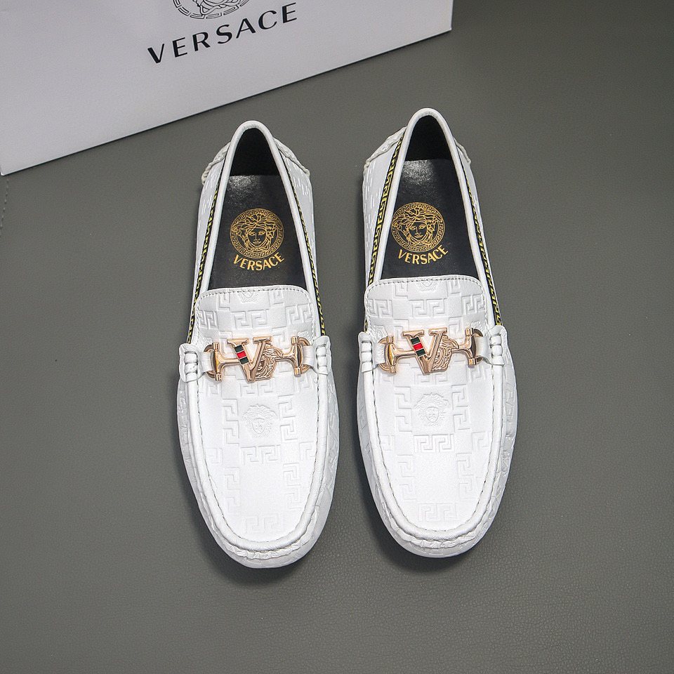 Versace White Textured Slip-On Loafers
