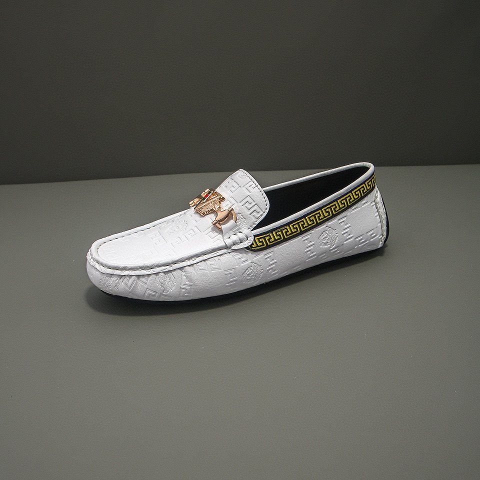 Versace White Textured Slip-On Loafers