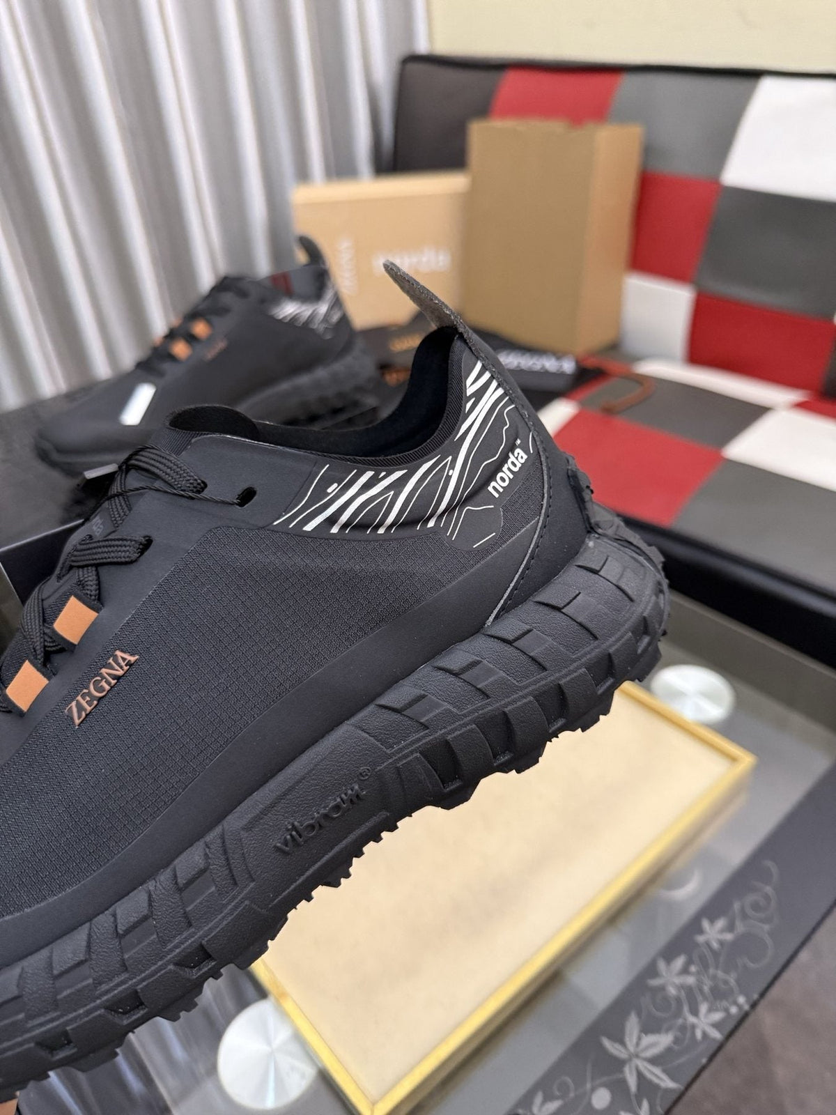 ZEGNA Black Trail Running Shoes with Orange Accents