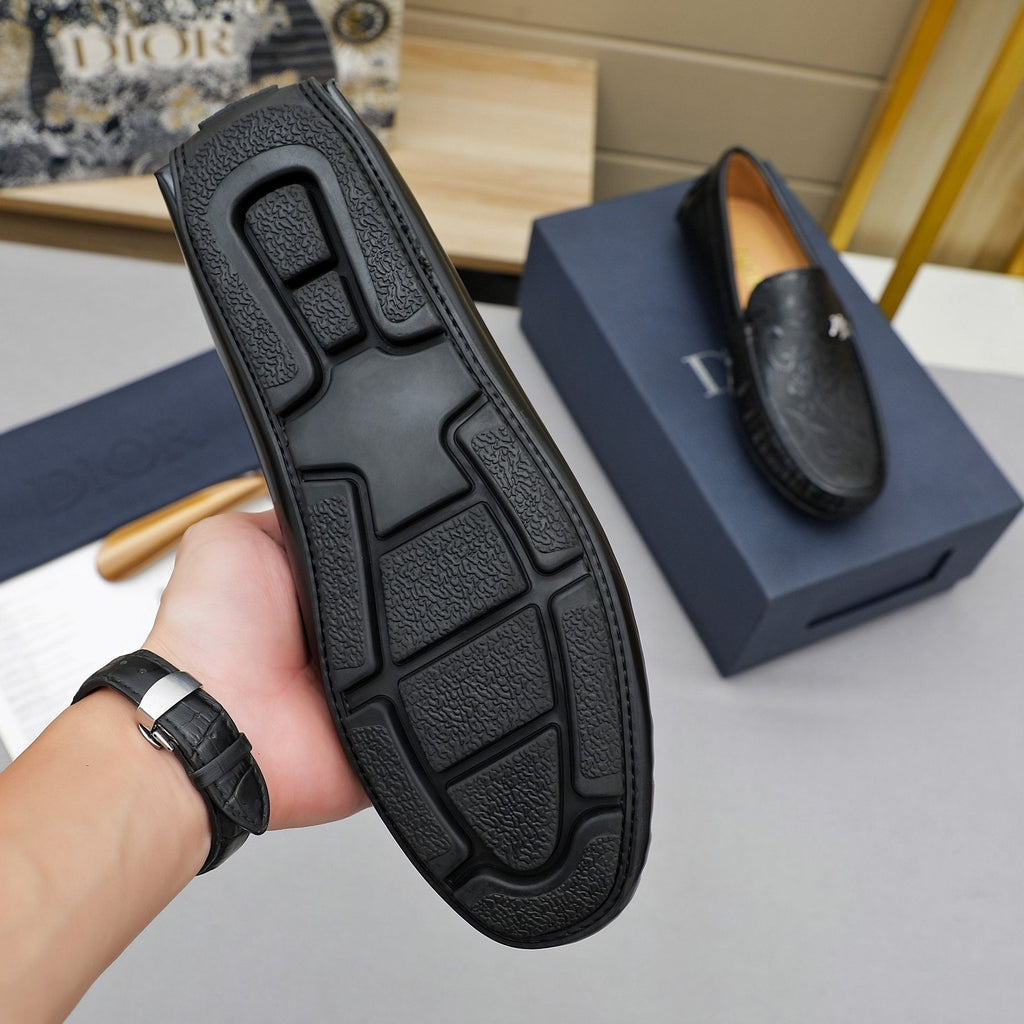 Dior Black Embossed Slip-On Loafers