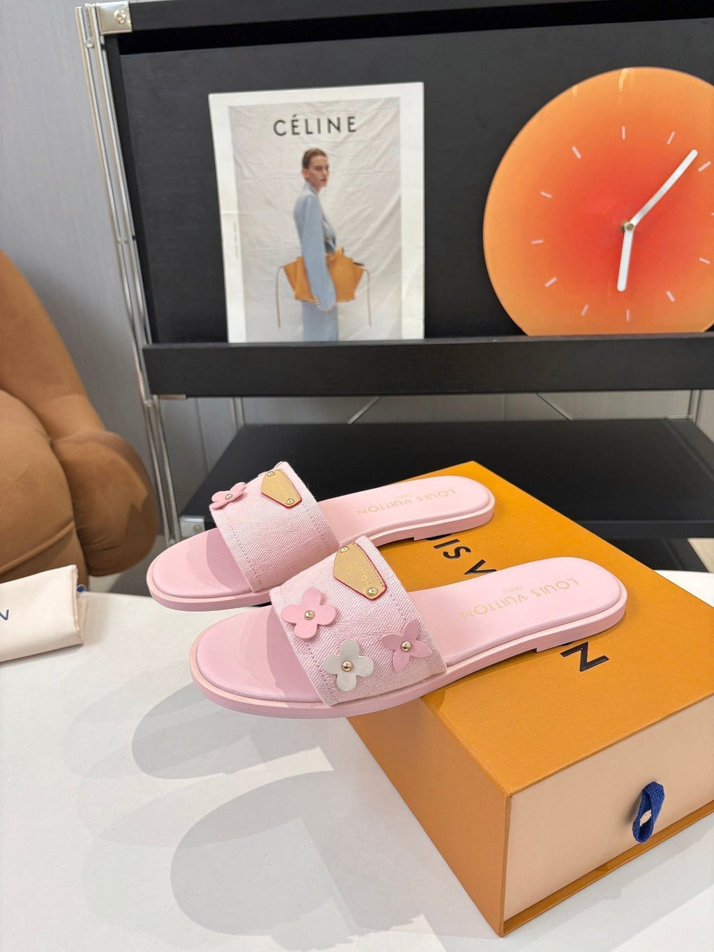 Louis Vuitton Pink Flower Slide Sandals