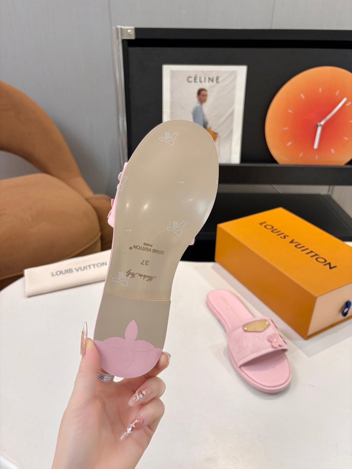 Louis Vuitton Pink Flower Slide Sandals