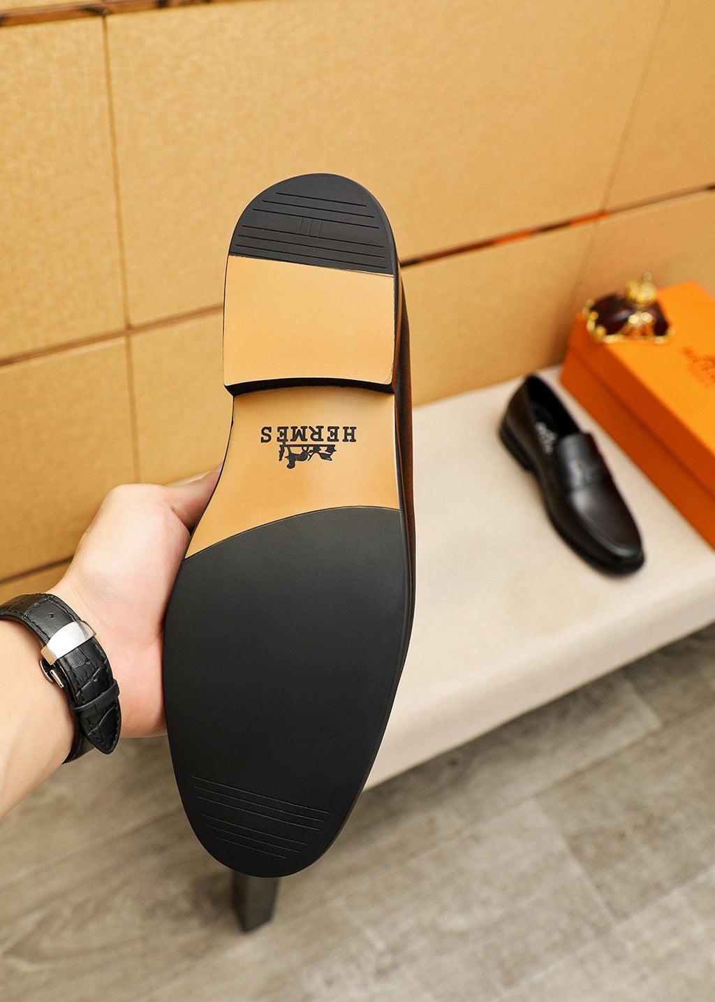 Hermès Black H-Strap Slip-On Loafers