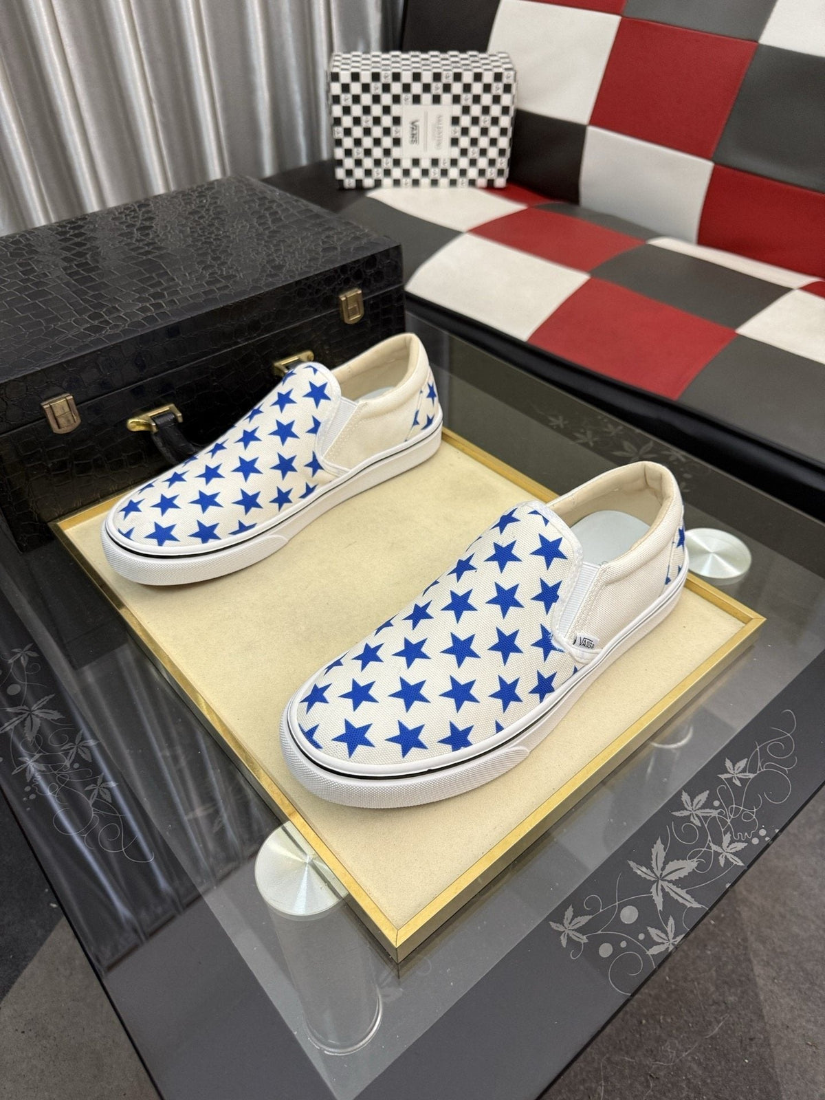 Vans Blue Star Print Slip-On Sneakers