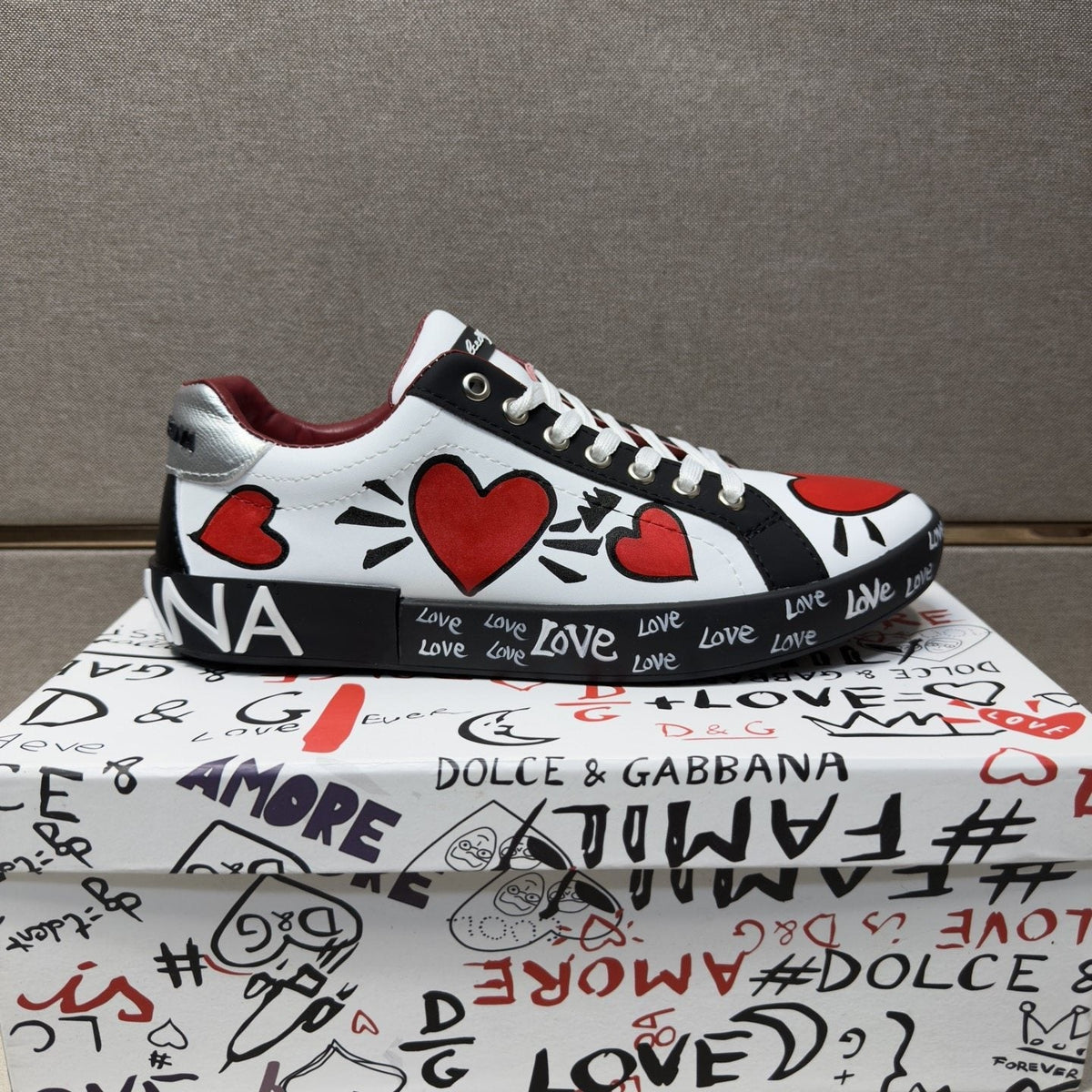 Dolce & Gabbana Men's Red Heart Low-Top Sneakers