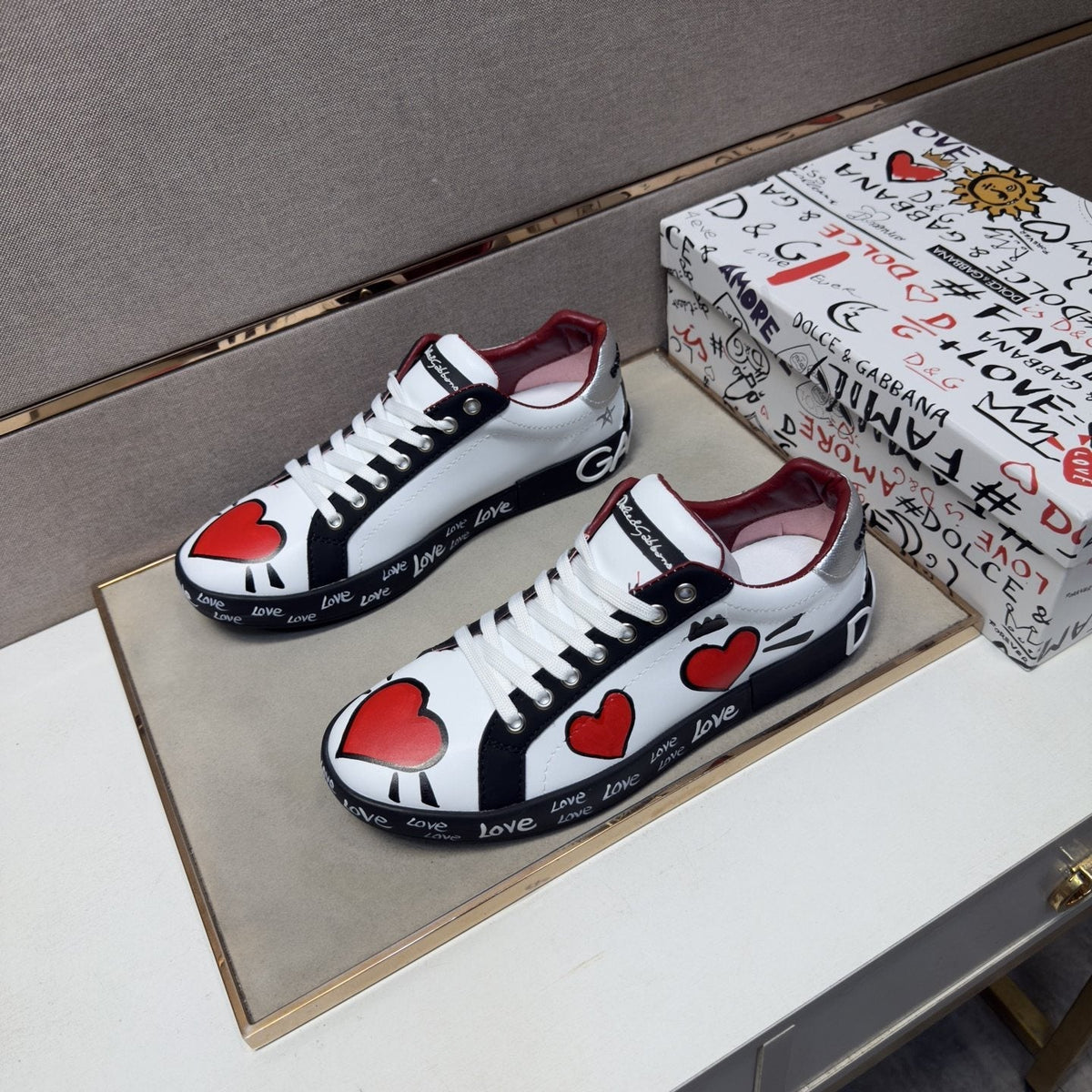 Dolce & Gabbana Men's Red Heart Low-Top Sneakers