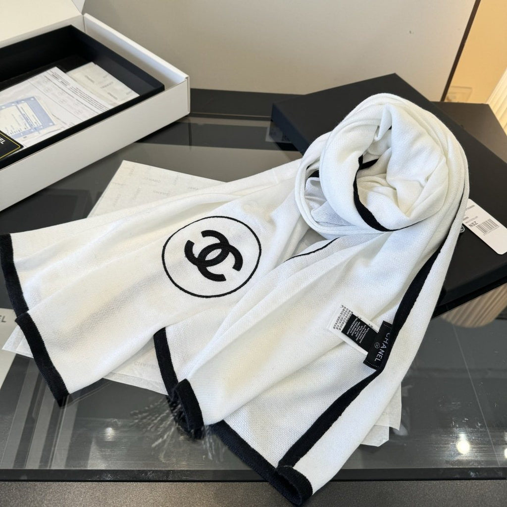 Chanel Reversible Contrast Trim Scarf Shawl