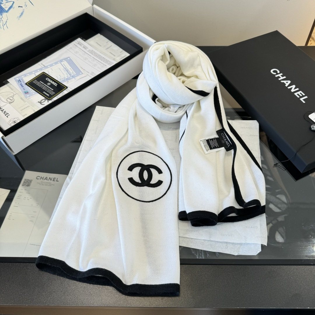 Chanel Reversible Contrast Trim Scarf Shawl