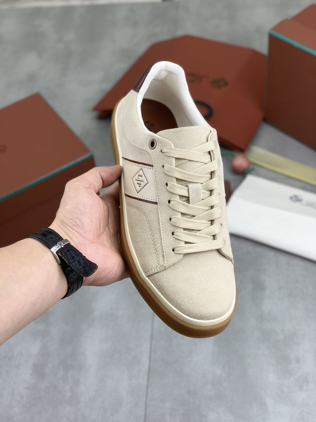 Loro Piana Contrast Heel Low-Top Sneakers