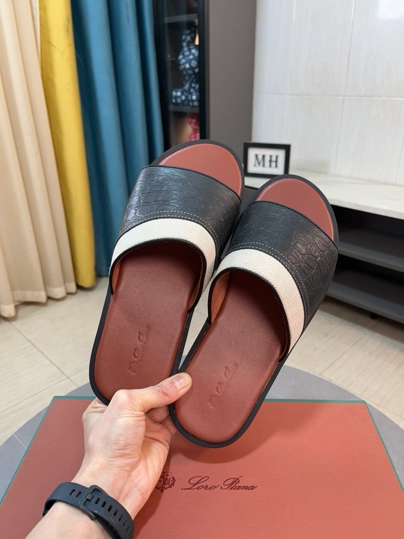 Loro Piana Contrast-Trim Slide Sandals