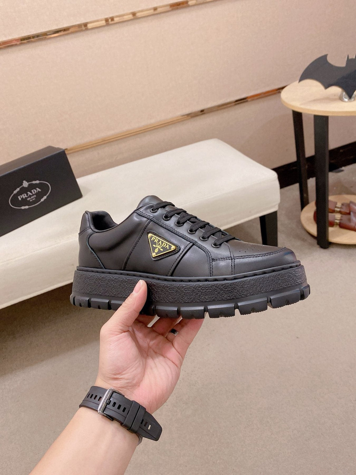 Prada Triangle Plaque Low-Top Sneakers - Lugged Sole