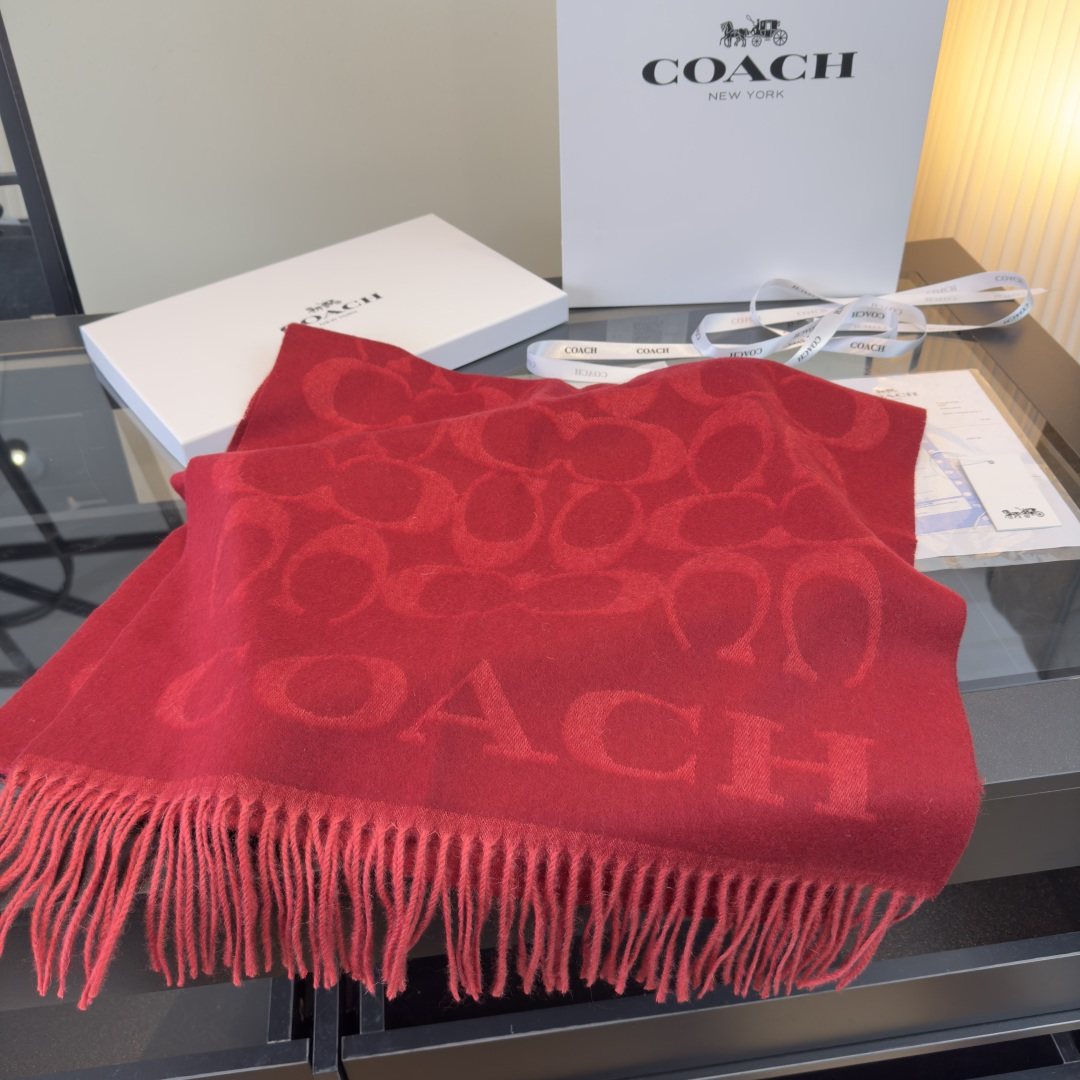 Coach Reversible Monogram Fringed Scarf