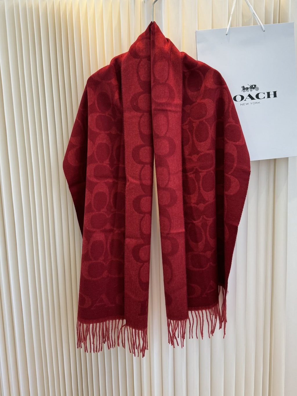 Coach Reversible Monogram Fringed Scarf